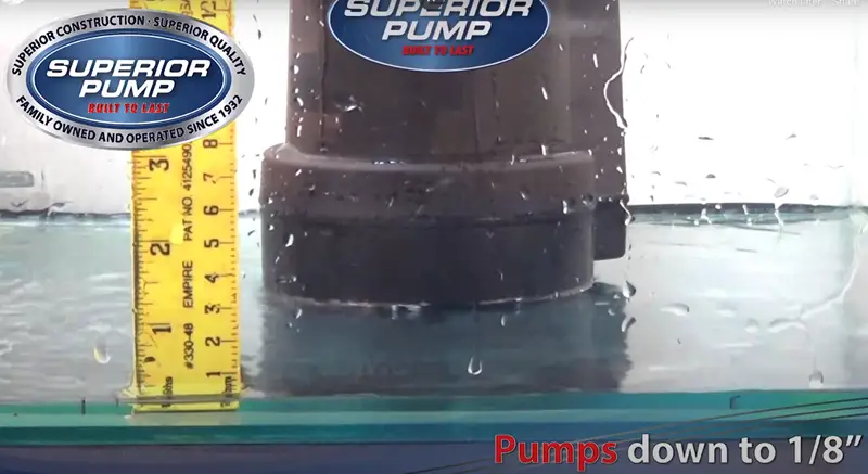 Superior Pumps 91250 sump pump. Pumps down to one eighth inch.