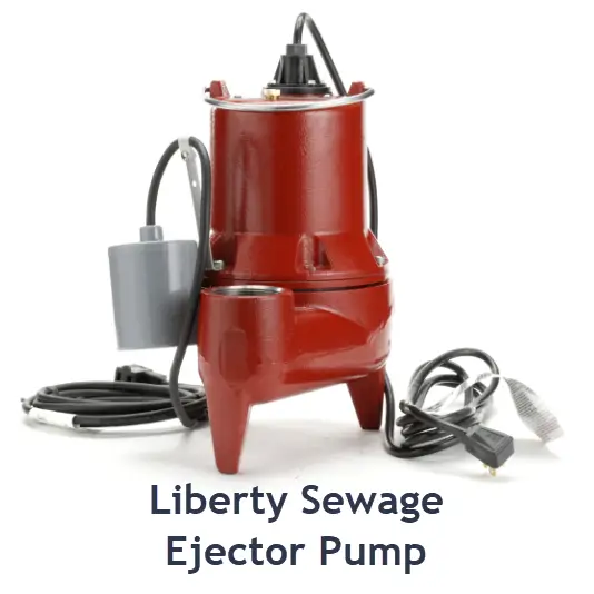 Liberty sewage ejector pump with float and power cord showing.