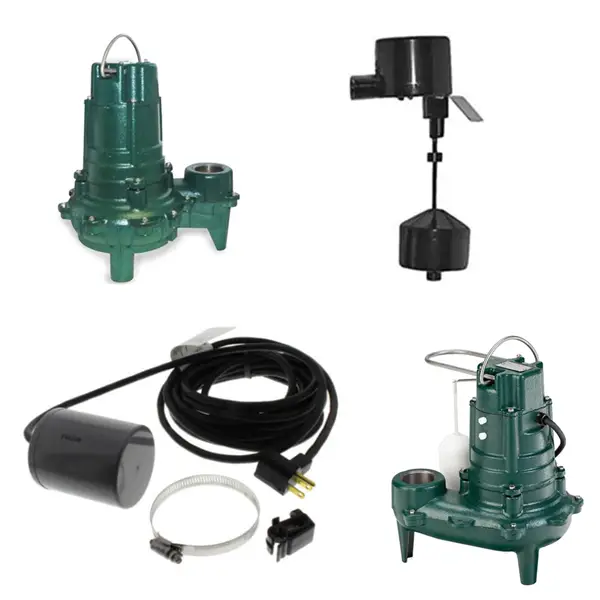 Two Zoeller sewage pump choices and float switch choices.
