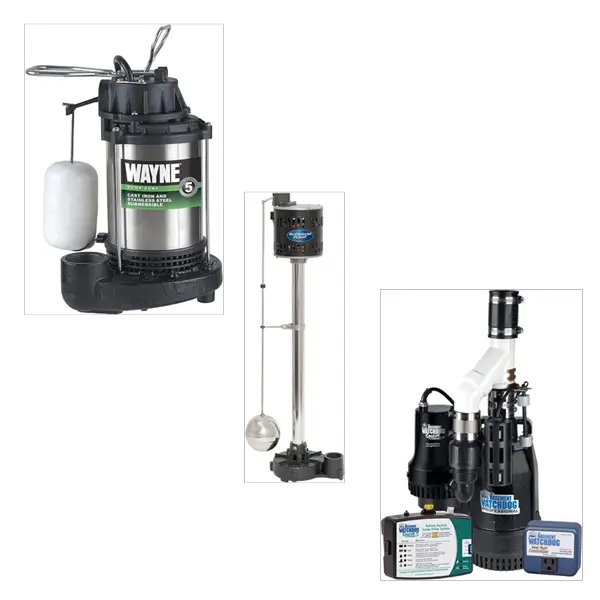 Submersible, pedestal, and back up sump pumps. Pick one sump pump for your new home.